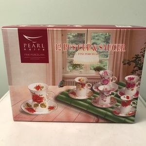 Pearl Noire Istikan Fine Porcelain cups& sausers